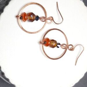 Artisan earrings  063# NEW bohemian Czech glass hoop earrings fire glazed dangl